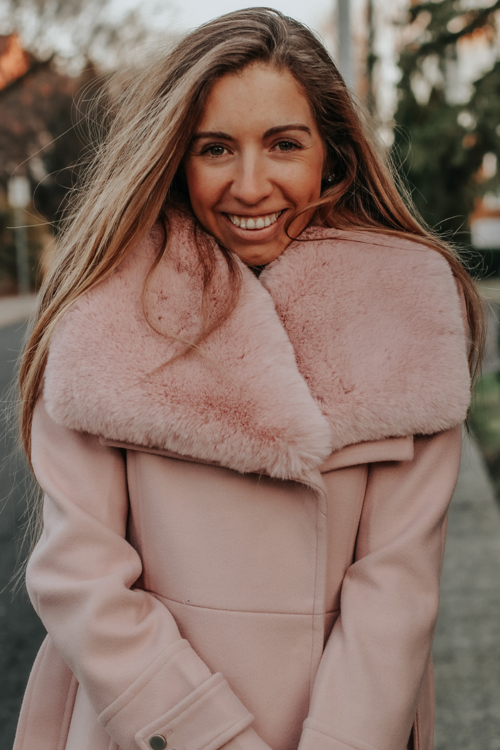 pink faux fur coat